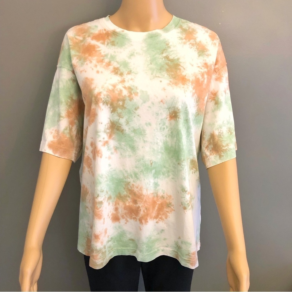 NOBO Artsy Oversized Pastel Green & Brown Tie Dye Effect Relaxed Fit T- Shirt.